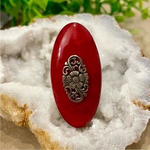 Vintage Red Coral Sterling Silver 925 Ring Size 7